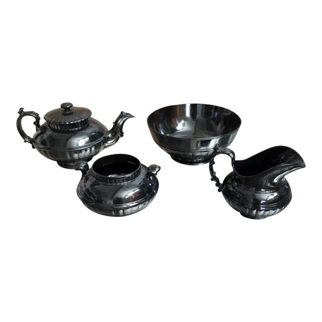 Antique Hackwood Black Basalt Tea Set For Sale