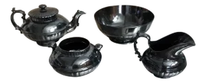 Antique Hackwood Black Basalt Tea Set