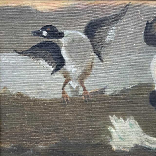 Mid 20th Century Naive Common Goldeneye Oil on Canvas Painting For Sale - Image 5 of 12