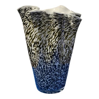 Murano Art Glass Olive Black Mottled Milk Glass Vase For Sale