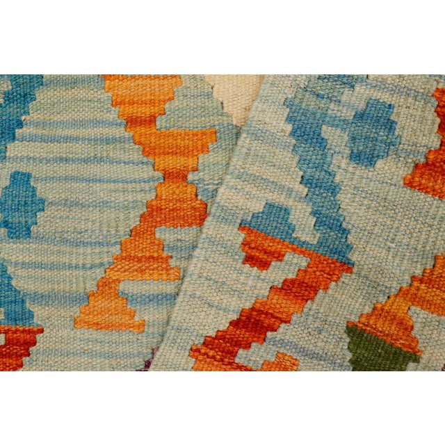 Beige Southwestern Kilim Blue Beige Hand-Woven Wool Rug 2'0'' X 3'1'' For Sale - Image 8 of 9