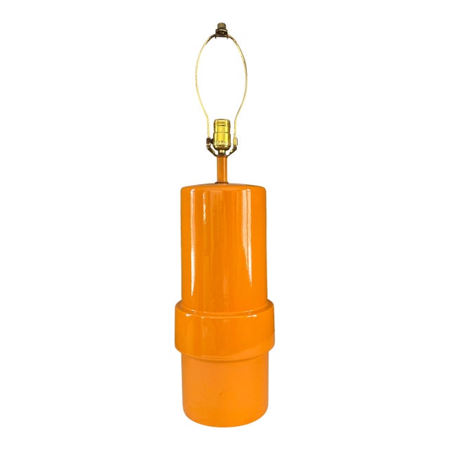 1960s Mid-Century Modern Orange Ceramic Cylinder Lamp For Sale