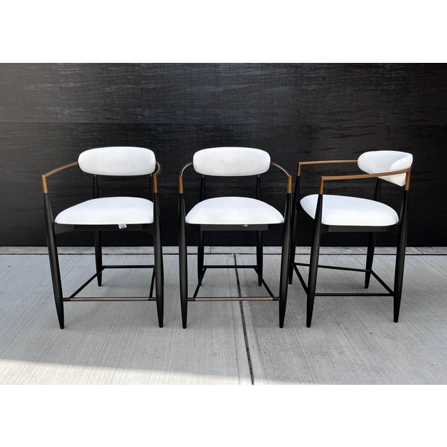 Arhaus Contemporary Jagger Wood & Brass Counter Stools Set of 3 Chairish