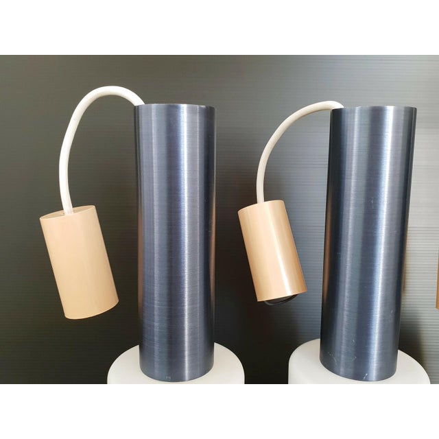 Mid-Century Modern Lita Pendants in Opaline Glass and Midnight Blue Steel, 1960s, Set of 3 For Sale - Image 3 of 8