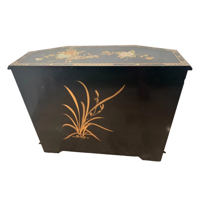 Vintage Chinese Console Cabinet Chinoiserie Mother of Pearl Applique Asian Style For Sale - Image 11 of 11