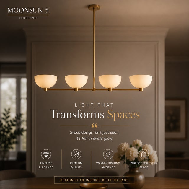 Contemporary Modern Linear Chandelier 4 Light, Matte Off White Dome Pendant Light Brass Dining Room Fixture, Kitchen Island Lighting, Minimalist Light For Sale - Image 3 of 13