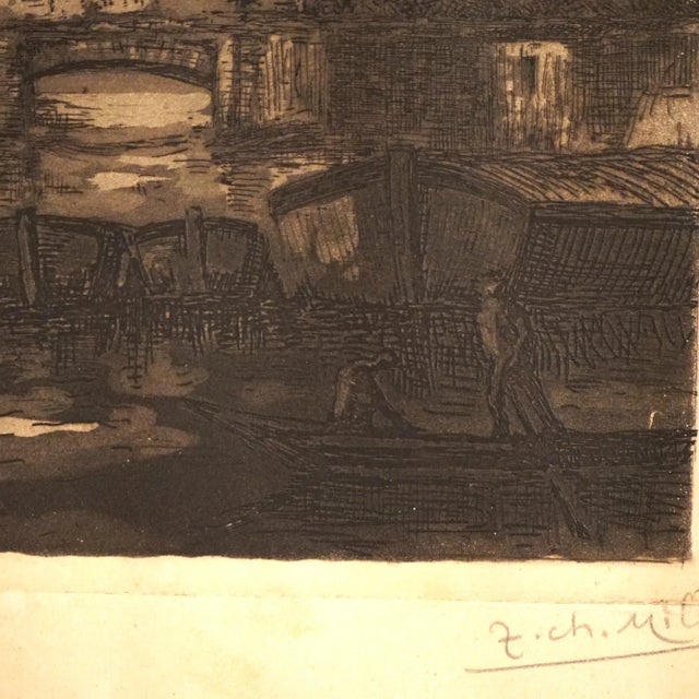 Paper Antique French Cityscape Etching Signed Jean Charles Millet Circa 1920, Framed For Sale - Image 7 of 10