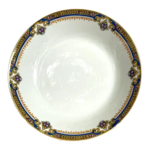 Vintage Union Céramique Limoges 1929 Fruit Bowl - Roses, Blue Band, Yellow Laurel, Gold Rim