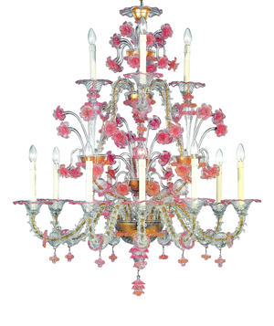 Pink and Transparent Venetian Murano Glass Chandelier by Simoeng for Simoeng