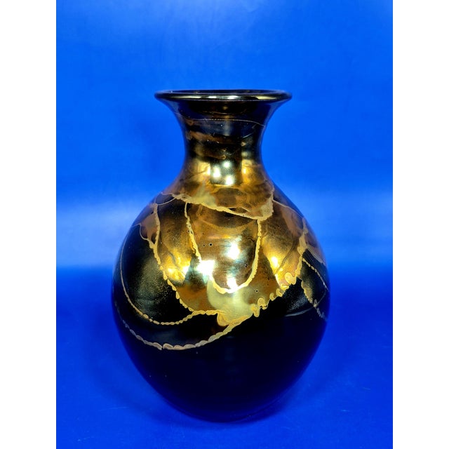 Pair of Bruce Fairman Signed Studio Art Pottery Black & Gold Luster Gooseneck Vases - 2 For Sale - Image 11 of 14