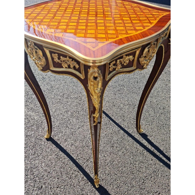 Chestnut Simple French Style Parquetry Side/ Corner Table, Coffee/Tea Table For Sale - Image 8 of 13