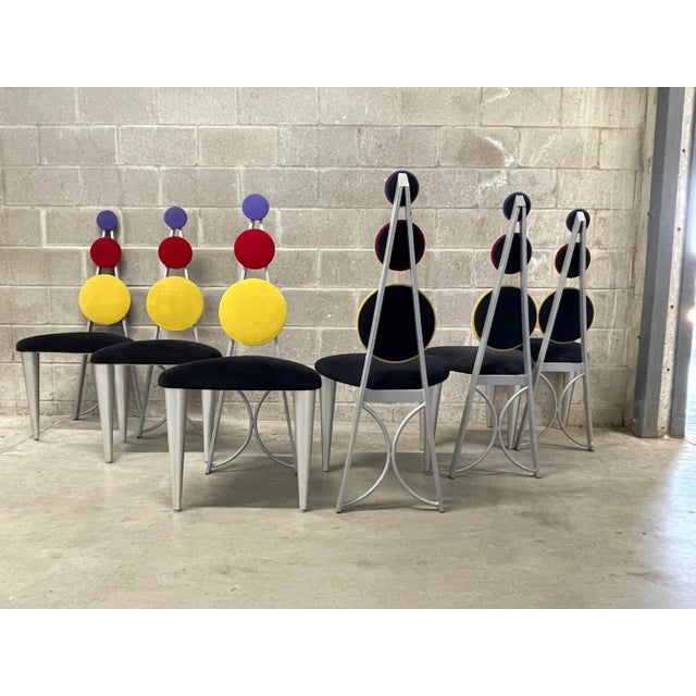 1990s Postmodern American Memphis Group Style Multi Colored Dining Chairs - Set of 6 For Sale - Image 5 of 10
