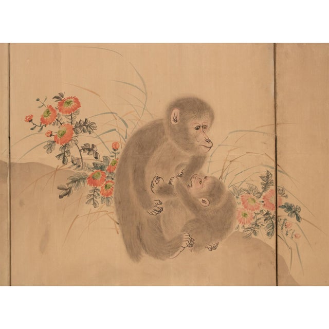 Fine very rare antique early 20th century Japanese painted XL 6-panel Byobu (screen) after Mori Sosen (1747 – August 18,...