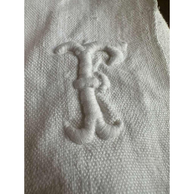 Antique French Linen Sheet Red Monogram Cross Stitch Soft Linen Sheet Lh Initials Rustic Trousseau Linen Circa 1900 For Sale - Image 11 of 12