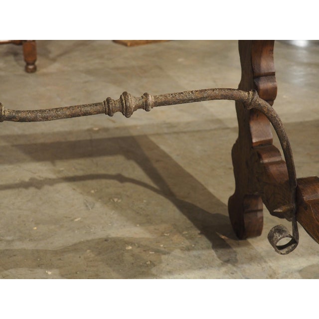 A 1900s Spanish Library Table Desk With Iron Stretchers, Shallow Frieze Drawers For Sale - Image 4 of 18