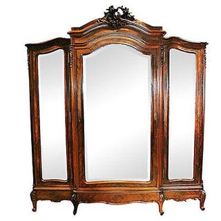 Antique French Rosewood 3-Door Armoire For Sale