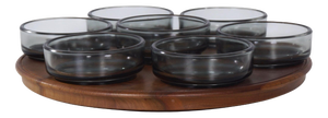 Vintage Teak Lazy Susan with Glass Bowls, 1960s, Set of 8