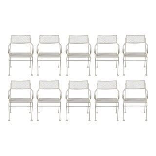 Vintage Iron Outdoor Dining Chairs W/ Metal Mesh Seats + Backs | Set of 8 For Sale