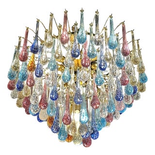 Grand Multicolor Drops Murano Glass Chandelier by Simoeng For Sale
