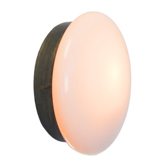 Vintage White Opaline Glass and Brass Scone Wall Lamp For Sale - Image 4 of 7