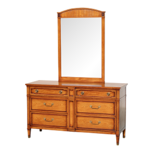 Drexel Mid-Century Mahogany Lowboy Dresser With Matching Mirror - Vintage Solid Wood With Hidden Compartment