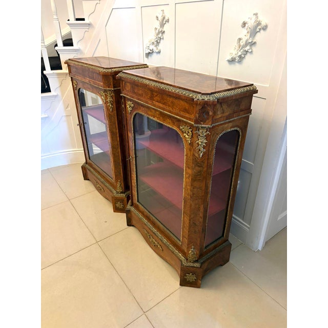 Wood Antique Victorian Burr Walnut Pier Cabinets with Ormolu Mounts, 1860, Set of 2 For Sale - Image 7 of 15