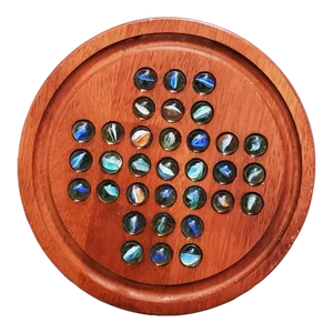 1970s Carved Wood Solitaire Puzzle Board - 34 Pieces