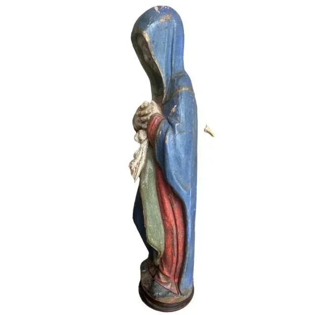 Late 19th Century Santos Saint Maria Mary Wood Carved Sculpture Mother of Jesus For Sale - Image 5 of 8