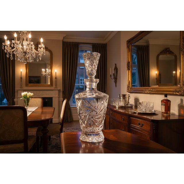 Transparent Vintage Hand-Cut Crystal Pinwheel & Starburst Decanter With Stopper For Sale - Image 8 of 8