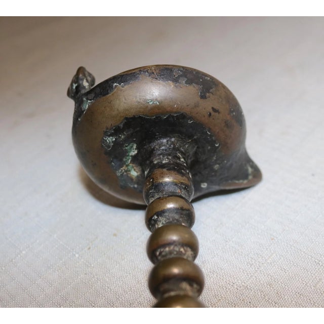 Rare Antique 18th Century 1700's Hand Turned Brass Indian Oil Lamp Stand Figural For Sale - Image 11 of 12