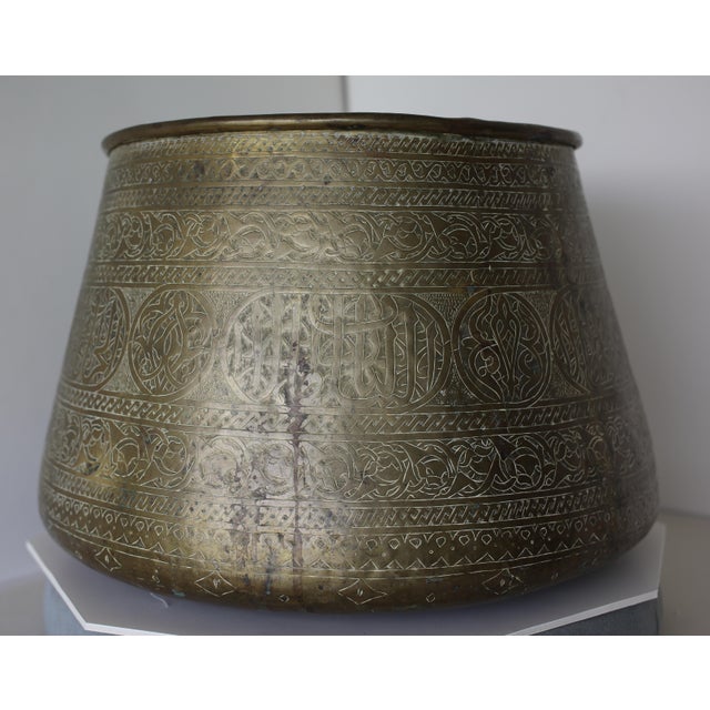 Brass Large Antique 19th Century Persian Islamic Ottoman Mamluk Chased Brass Vessel Jardinaire For Sale - Image 8 of 11