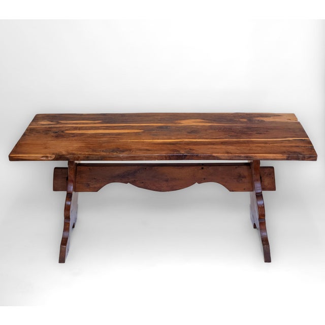 Vintage English Yew Wood Trestle Dining Table, 1960s For Sale - Image 12 of 15