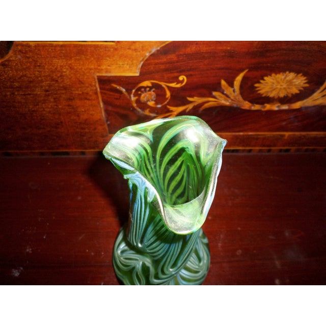 Antique Art Nouveau Lotze Green Art Glass Hand Blown Vase Attributed For Sale In Columbia, SC - Image 6 of 6