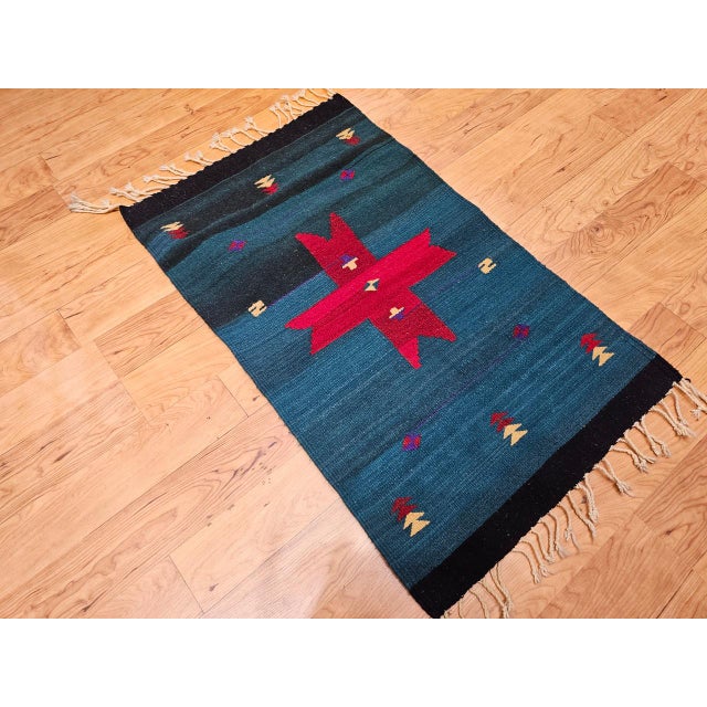 1900 - 1909 Vintage American Southwestern Kilim Rug, Handwoven Wool, Geometric Pattern, 2x3 For Sale - Image 5 of 5