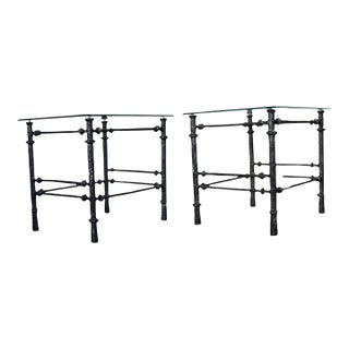 Mid 20th Century Pair of Giacometti Style Sculptural Metal and Glass Side Table For Sale