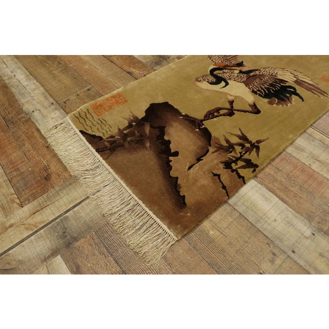 Textile Antique Chinese Pictorial Rug Tapestry With Traditional Crane Design - 02'00 X 04'01 For Sale - Image 7 of 10