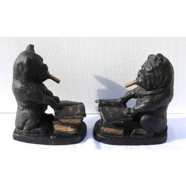 Lovely Vintage Pair of Cigar Smoking English Bulldog Bookends Heavy Metal For Sale In Cincinnati - Image 6 of 10