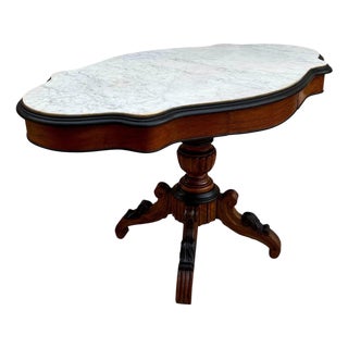 1930s Rococo Revival Center Table With Shaped Marble Top For Sale