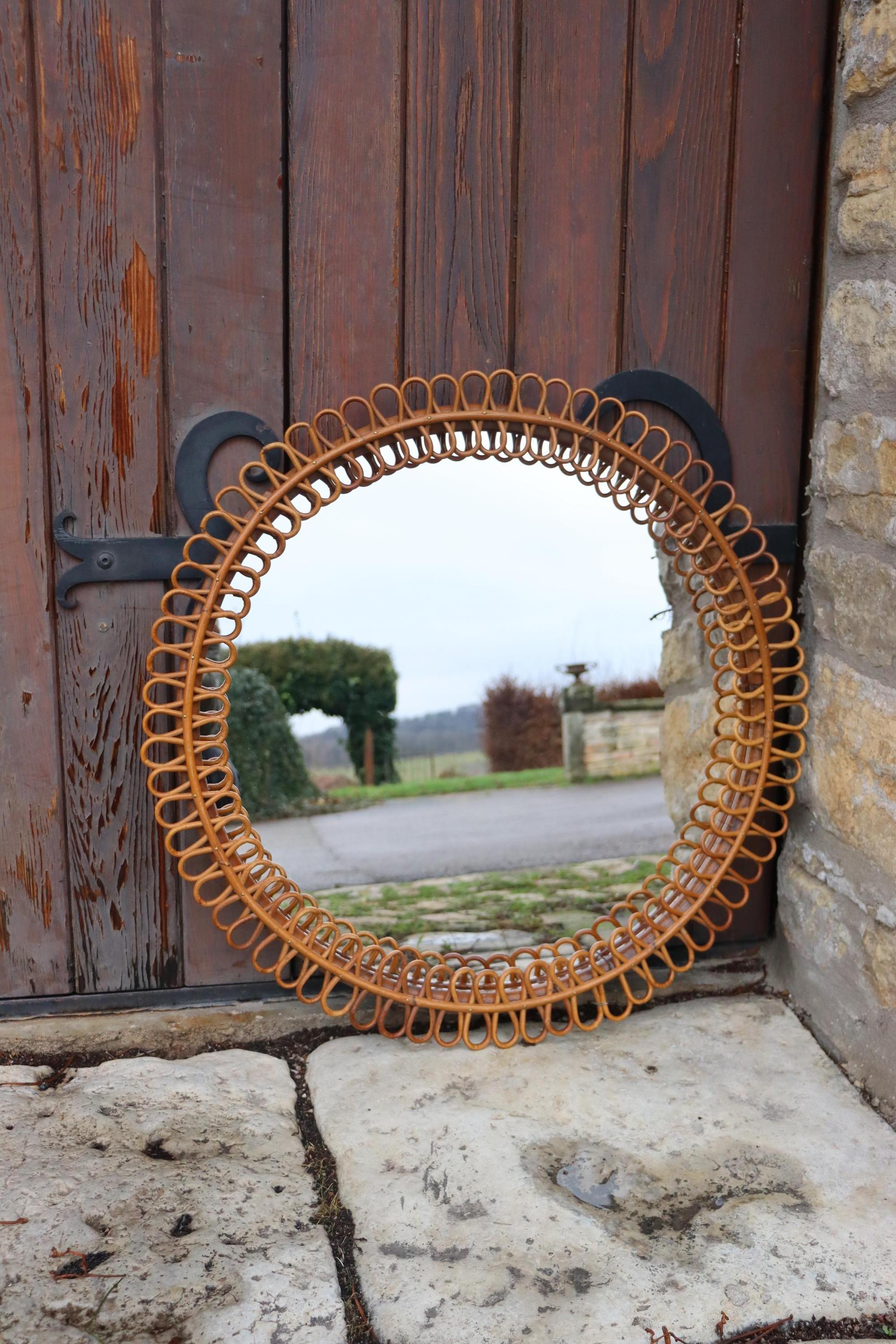 ラタン装飾鏡バンブーヴィンテージミラーAccessory Art Studios Italian Rattan Wall Mirror by Franco Albini, 1960 | Chairish