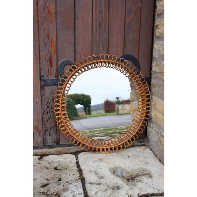 Italian Rattan Wall Mirror by Franco Albini, 1960 For Sale - Image 8 of 8
