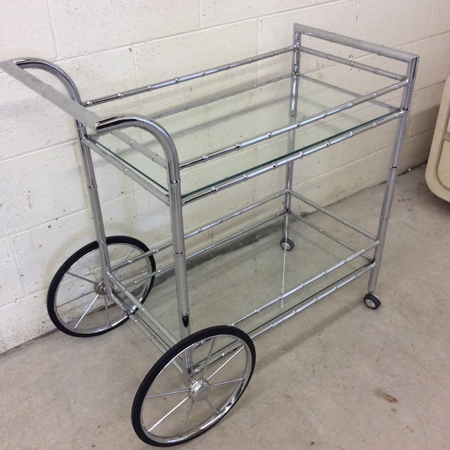 Italian Style Faux Bamboo Chrome Bar Cart For Sale - Image 10 of 10
