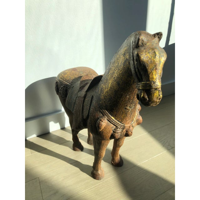 Heavy cast iron Tang horse statue imported from China with original Chinese customs wax seal. Wonderfully decorated with...