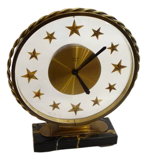 Starry Table Clock in Marble, Brass and Glass by Bayard and Lalique, 1950s