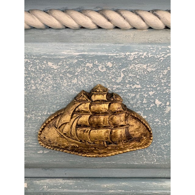 Baby Blue Mid Century Nautical Theme 5 Drawer Highboy - Newly Painted For Sale - Image 8 of 10