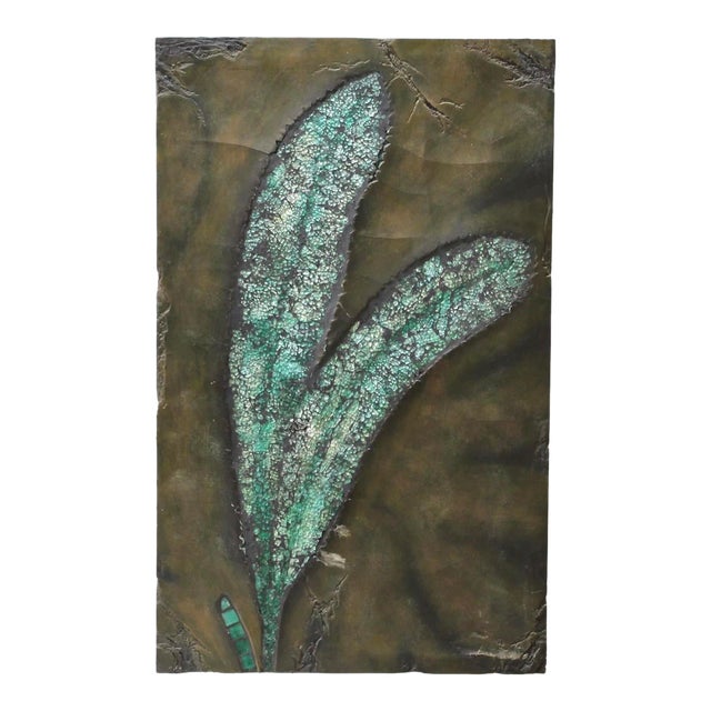 Large Glass Leaves Wall Art on Faux Stone For Sale