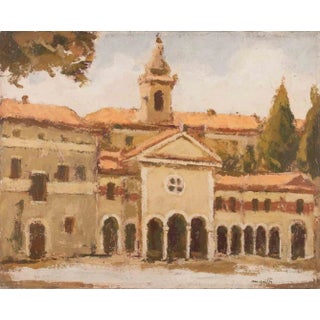 Franco Marzilli, View of Santuario della Madonna\., Oil Painting, 1970s For Sale