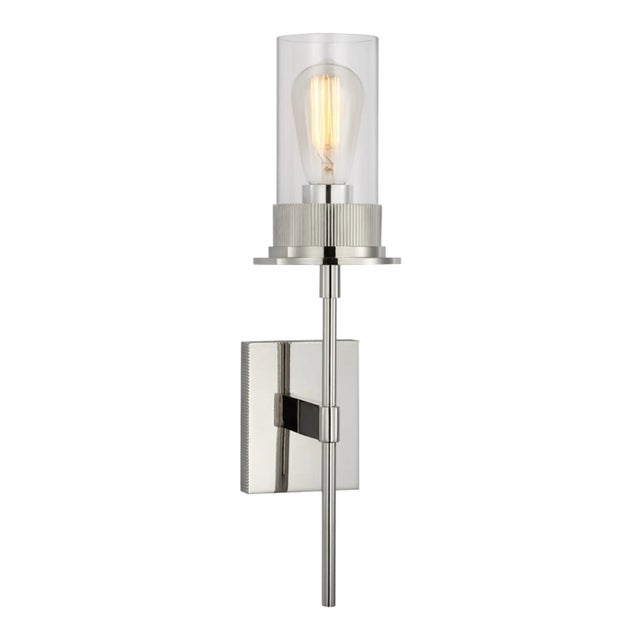Ray Booth for Visual Comfort Signature Beza Medium Tail Sconce in Polished Nickel with Clear Glass For Sale