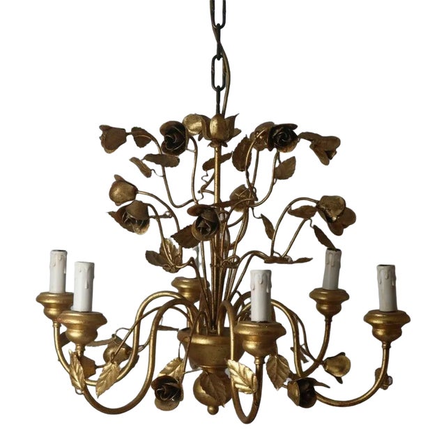 Florentine Hollywood Regency Pendant Lamp with Roses from Kögl, 1960 / 70s For Sale