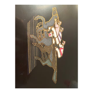 Couroc Equestrian Themed Tray 3 Race Horses With Jockies Neck in Neck! For Sale