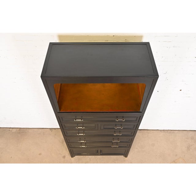 Michael Taylor for Baker Far East Collection Black Lacquer and Gold Leaf Bar Cabinet, 1960s For Sale - Image 9 of 13